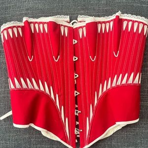 Custom-made Wilde Hunt Corsetry, vibrant red, measures 38 B, 28 W, 38 H